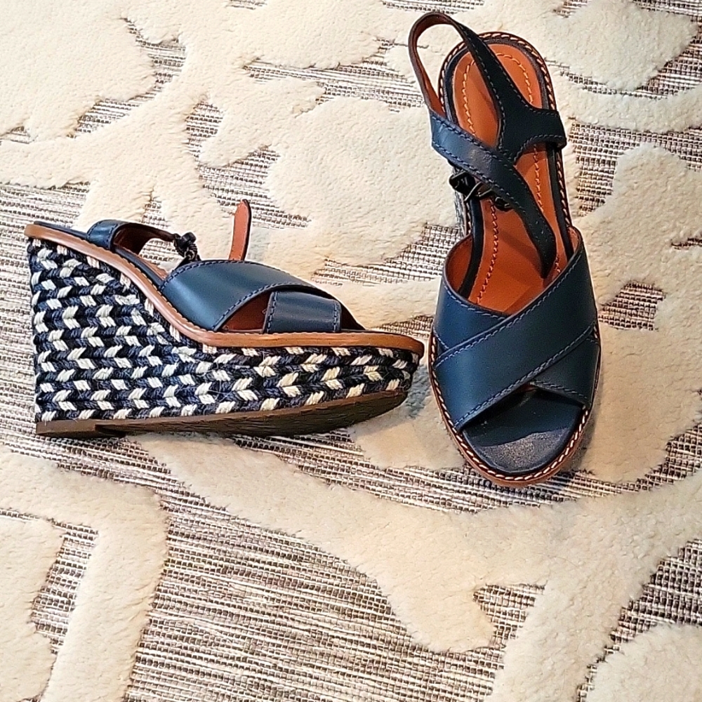 Coach Navy and Tan Wedges